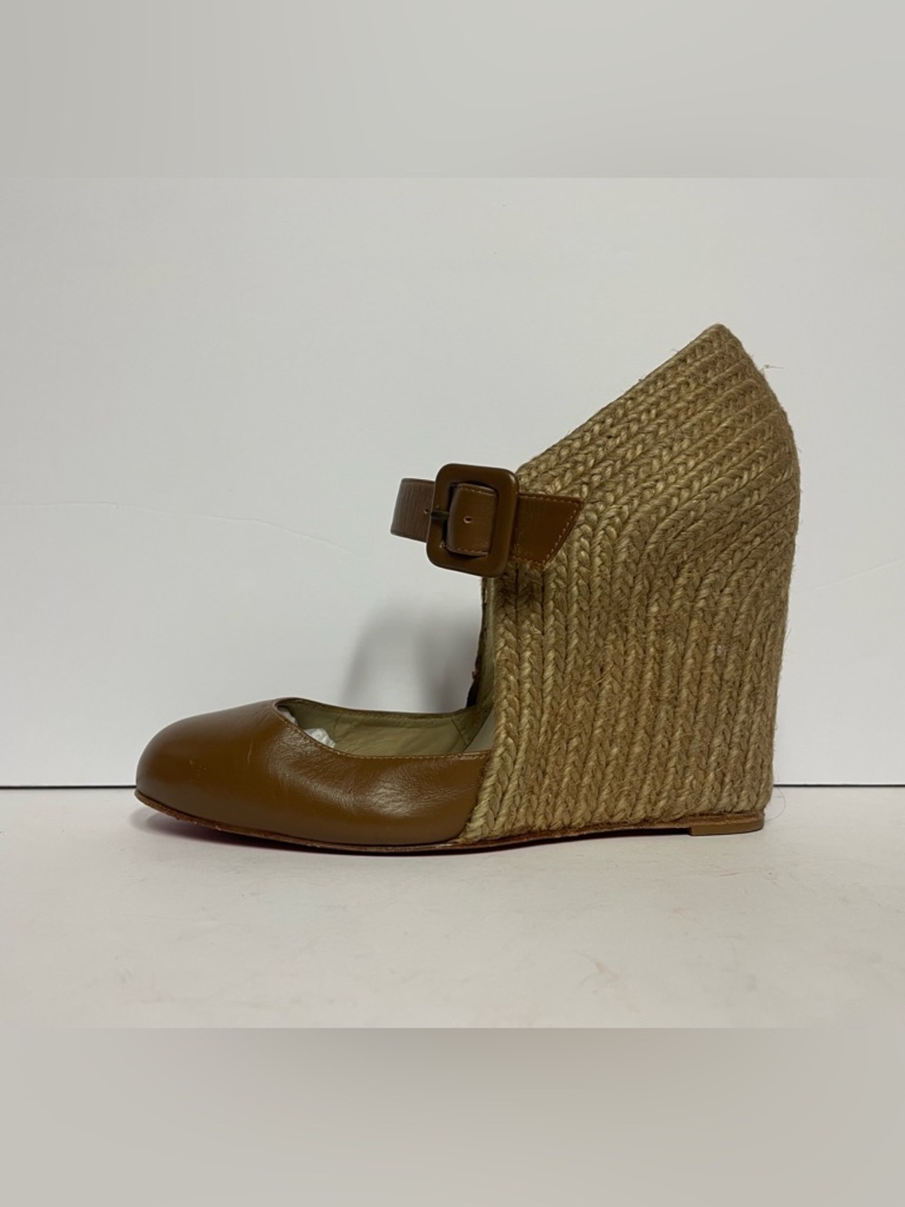 Christian Louboutin Brown Mary Jane Wedge Pumps espadrille leather 36 - Picture 4 of 13